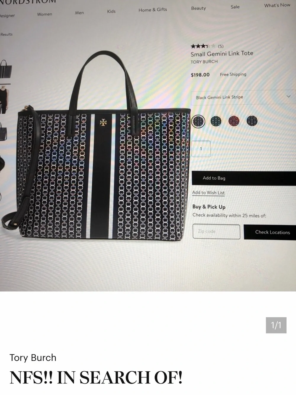 Tory Burch Black Gemini Link Tote with Center Stripe